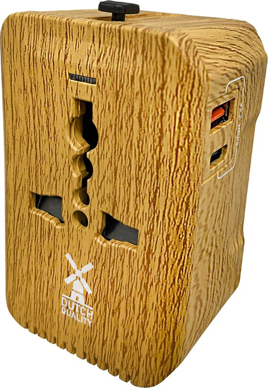 Dutch Quality® Universele Wereldstekker Hout Look